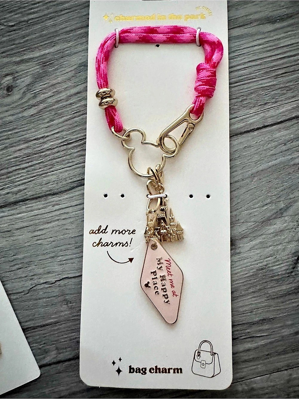 Disney Meet Me at My Happy Place Bag Charm Pink & Gold